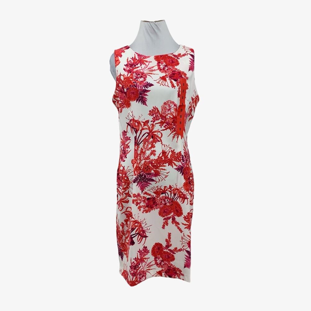 Mario Serrani Dress Womens 8 Pink Floral Sleeveless Back Zip Sheath Above Knee